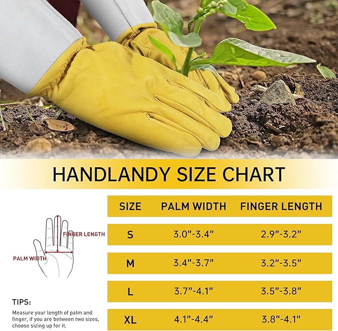 HANDLANDY Rose Pruning Gardening Gloves for Men Women, Thorn Proof Forearm Protection Leather Garden Gloves, Gardening Gifts for Gardeners (Golden Yellow, Medium)