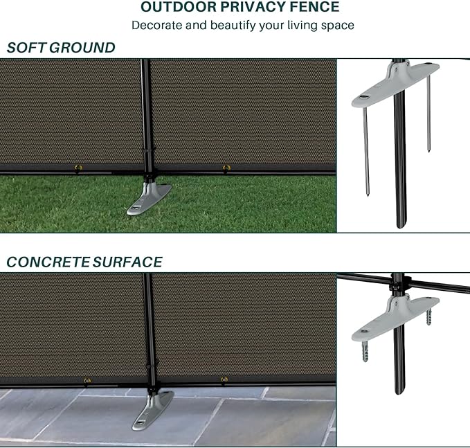 Bynbbur 6'x89' Outdoor Privacy Screen Freestanding with Iron Poles and Stakes, Temporary Dog Fencing, Backyard Divider, Metal Garden Fence for Pool Patio Barrier Border, Brown