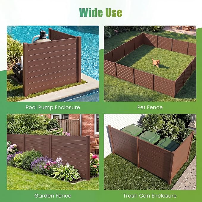 Happygrill Air Conditioner Fence 2 Panels, Trash Can Screen w/Stakes, 48”L x 38”H Pool Equipment Enclosure, Freestanding Outdoor Privacy Fence Screen for Lawn Garden AC Unit Pool Pump, Brown