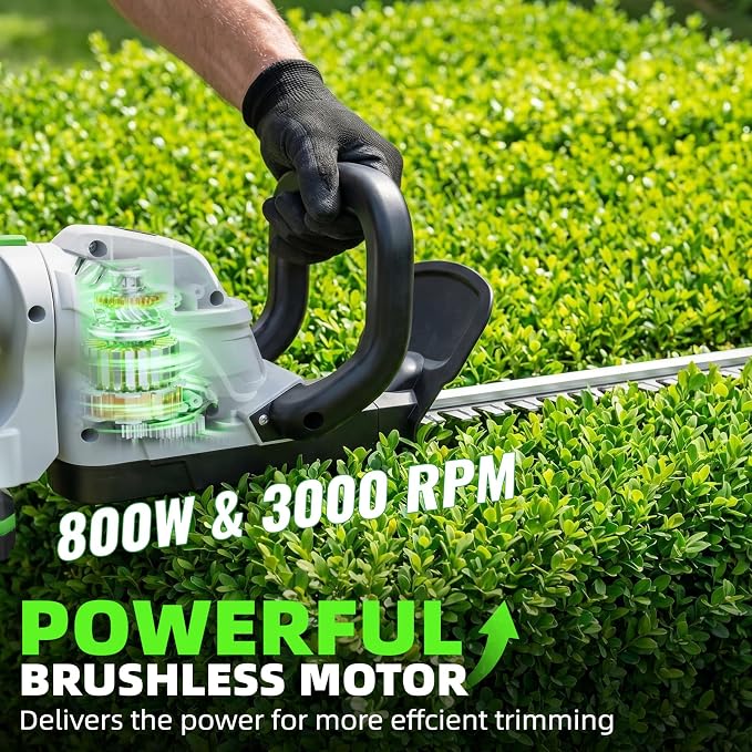 20-Inch Cordless Hedge Trimmer (Includes 2 Batteries and Charger), Electric Handheld Bush Trimmer, 180° Rotatable Handle, Grass Shrub Trimmers, Lightweight & Compact White
