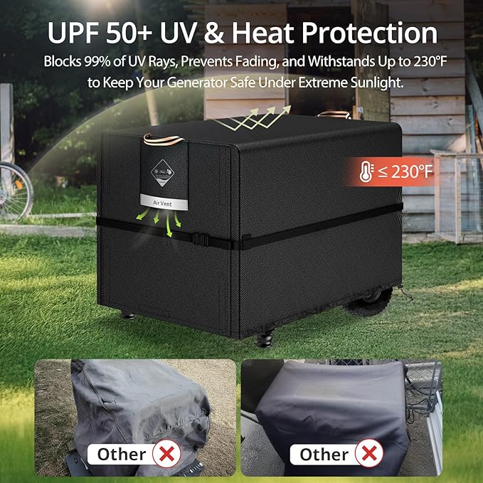 QH.HOME Waterproof Generator Cover 24x18x20 inch ,900D Heavy Duty Oxford with Secure Windproof Buckle- for Most Generators 3000-5000 Watt, Black