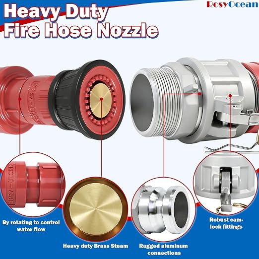 Heavey Duty 2" NPSH Fire Hose Nozzle with 2 x 2 Inch Aluminum Camlock Fittings Fire Equipment Industial Spray Jet Fog Nozzle