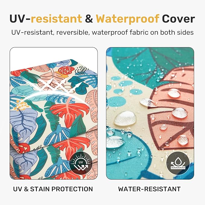 UNIKOME Outdoor Chair Cushions Pack of 4, Water Resistant Patio Cushions with Ties, High Density Sponge Filling Square Corner Seat Cushions for Outdoor Furniture, 18.5"*16"*3", Palm Tropical