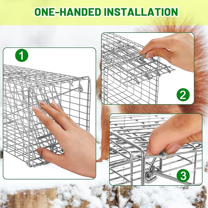 Qualirey 1 Pcs Humane Squirrel Trap Heavy Duty Live Animal Chipmunk Catch and Release Rat Trap for Outdoor Small Animals Mouse Raccoon Stray Cat Rodent Weasels (Silver)