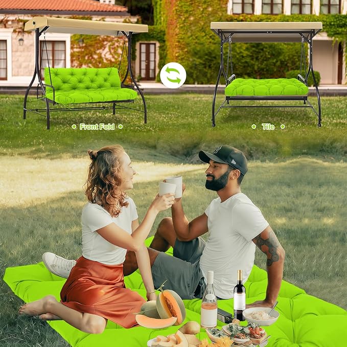 Porch Swing Cushions 3 Seater Replacement Thicken 5" Waterproof & Fade Resistant Swing Cushions for Outdoor Furniture Bench Patio Swing Cushion with Backrest & Ties(Green 60x40x5inch)
