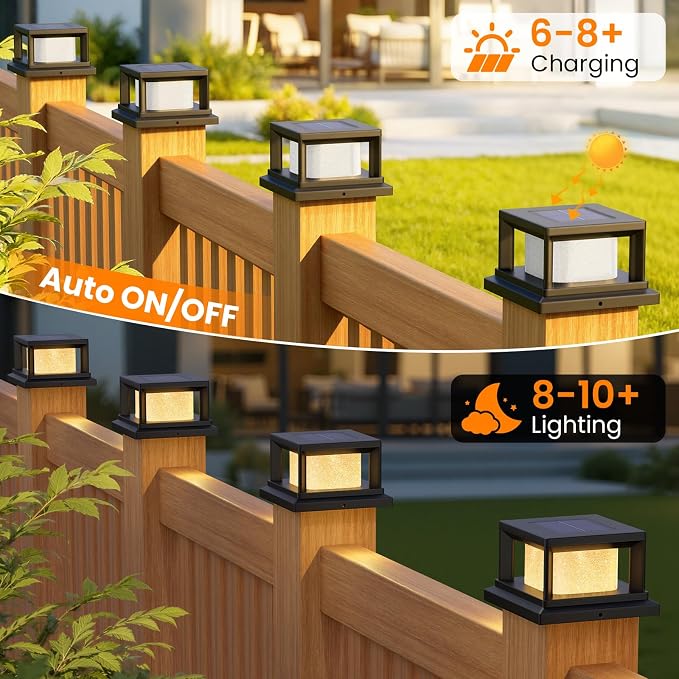 Mlambert 12 Pack Solar Post Lights Outdoor, 2 Modes LED Fence Cap Light for 4x4 Post, Waterproof Deck Light Patio Garden Decor, Warm/Cool White, Black