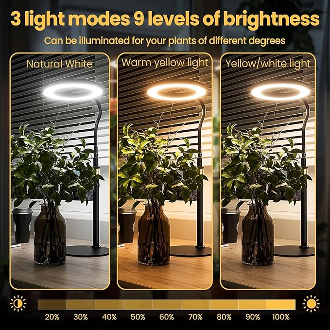 bseah Grow Light, Plant Stand Light for Indoor Plants 2 Pack, Full Spectrum Desk Grow Lamp with Pedestal, Automatic Timer for 3H/9H/12H, Height Adjustable