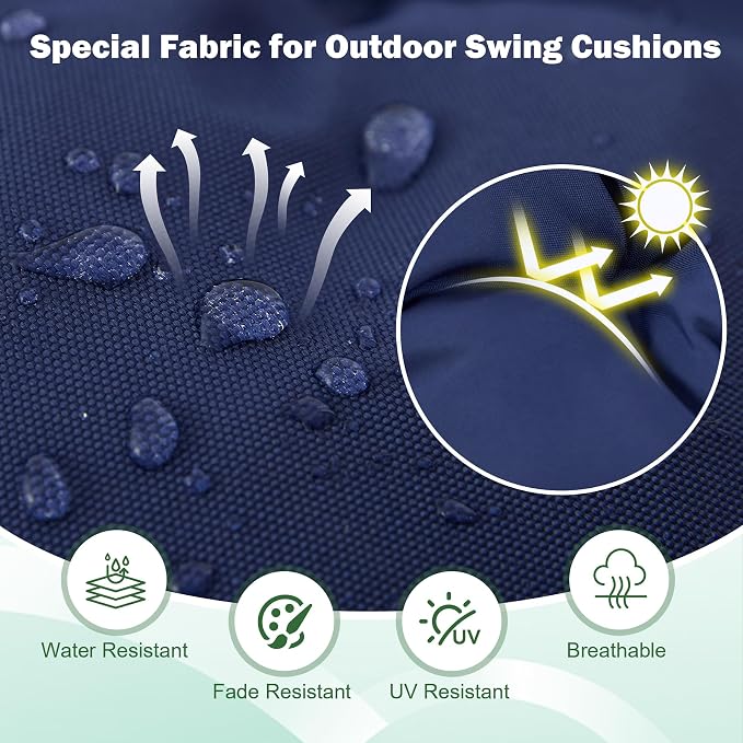 Porch Swing Cushions, 40x40 Inch Swing Cushions for Outdoor Furniture, Waterproof 2 Seater Patio Seat Cushion with Backrest, Replacement Bench Cushion for Glider, Settee, Navy Blue