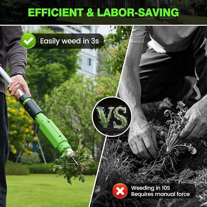 Electric Stand Up Weed Puller Tool with 3.0Ah Battery, Deep Root Removal Adjustable Handle Weeding Tool, Garden Electric Weed Puller with 3-Claw Steel Head for Dandelion, Lawn, Garden,Yard and Farm