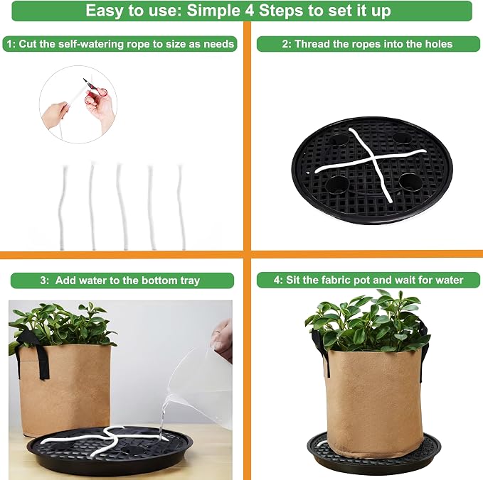 6 Pack 16 inch Self Watering Base for Fabric Grow Bag, Self-watering Plastic Elevated Plant Saucer Stand, Automatic Watering Tray for Non-woven Planter Flower Pot Growth Tent Greenhouse Indoor Outdoor