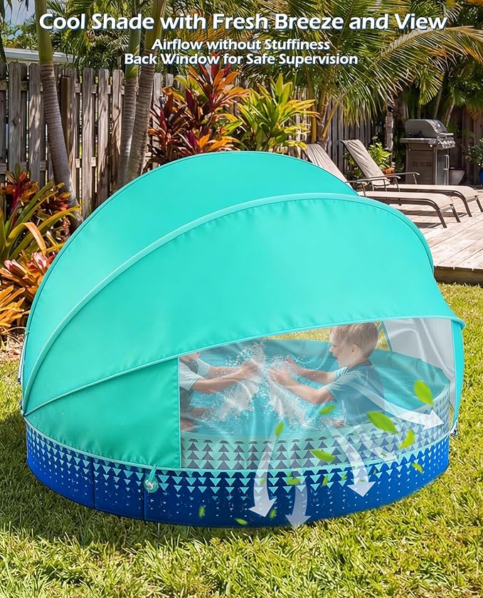 Jasonwell Kiddie Baby Pool with Canopy - Foldable Infant Toddler Kids Pool with Shade Baby Beach Essentials Tent Swimming Wading Pools for Toddlers 1-3 + Kids Dogs Ball Pit Backyard Water Play G, 63"