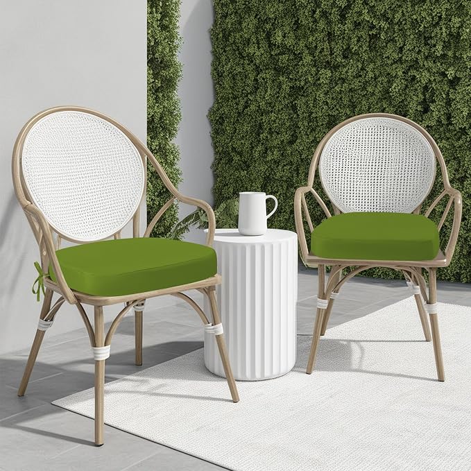 idee-home Outdoor Chair Cushions Set of 2, 19" x 19" x 3" Thick D-Shaped Patio Furniture Outdoor Seat Cushions Waterproof with Ties, Dining Pads