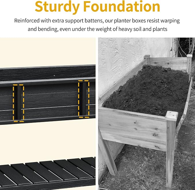 DWVO Raised Planter Box with Legs 48x18x30in Raised Garden Bed HDPE Poly Wood Weather-Resistant Elevated Garden Bed with Storage Shelf, Planter Boxes Outdoor for Patio Balcony Backyard, Black