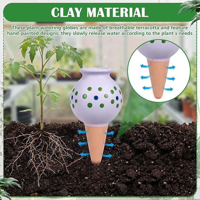 Domensi 4 Pack Terracotta Plant Watering Devices, Self Watering Spikes, Polka Dot Wine Bottle, Automatic Insert System Decorative Stakes, Cute Plant Spikes for Indoor Outdoor Plants