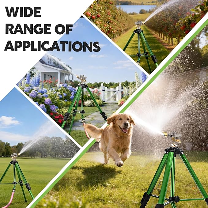 Impact Lawn Sprinkler with Tripod Stand, Adjustable 0-360° Rotating Sprinklers for Yard & Garden, Wide Coverage Garden Hose Sprinkler Fits 3/4" Hose for Grass Watering (2packs)