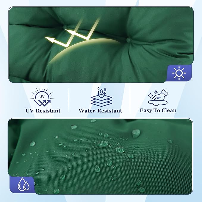 Rocking Chair Cushion, Waterproof and Fade-Resistant Adirondack Rocker Cushions, Indoor/Outdoor Rocking Chair Pads, High Back Memory Foam Patio Furniture Cushions with Ties, 44x23x4 Inch, Dark Green