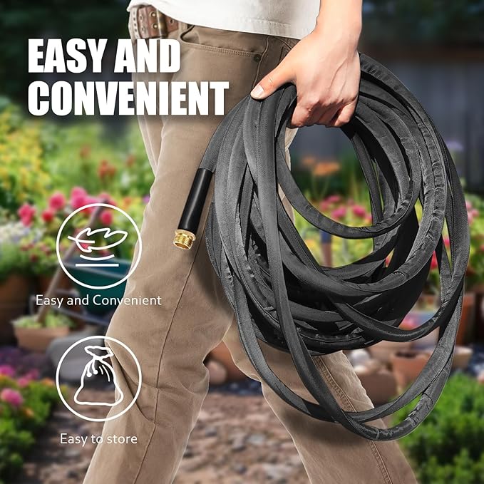 Non-Expandable Garden Hose, with 10 Function Hose Nozzle, Tough & Flexible, Lightweight, Crush Resistant Fittings, Kink & Tangle Free, Rust Proof - 2025 Model