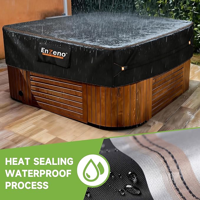 Enzeno Outdoor SPA Hot Tub Cover Waterproof Square 96 x 96 inch fit 94 x 94 or 93 x 93 or 92 x 92 420D Heavy Duty Cub Hot Tub Lid Protectors Protective Cover Cap