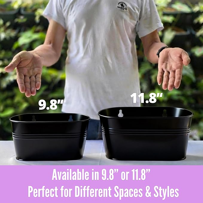 LaLaGreen Wall Planter (11.8 Inch, 8 Pack) Black Oval Metal Hanging Decor Plant Holder Indoor Wall Planters for Indoor Plants Porch Plants Balcony Decoration Mounted Window Planters Pots Pot Baskets