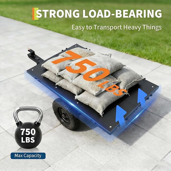 Heavy Duty ATV Trailer Steel Dump Cart, 750 lbs 17 Cubic Feet, Garden Utility Trailer Yard Trailers with Removable Sides for Riding Lawn Mower Tractor