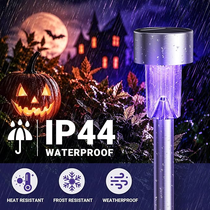 GIGALUMI Purple Solar Pathway Lights, 20-Pack Outdoor Halloween Decor | Waterproof LED stainless stakes for yard, garden & driveway. Purple glow sets spooky mood. Durable & easy install.
