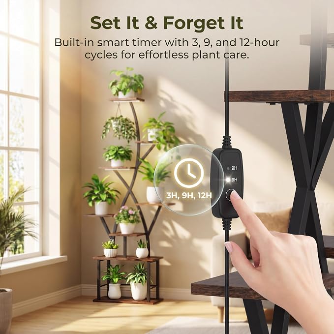 Quikraen Plant Stand Indoor with Grow Lights 64" Tall Plant Shelf Corner Lighted Plant Stands for Indoor Growing Multiple Metal 8 Tiered Large S-Shape Flower Plant Rack for Home Decor Patio Balcony