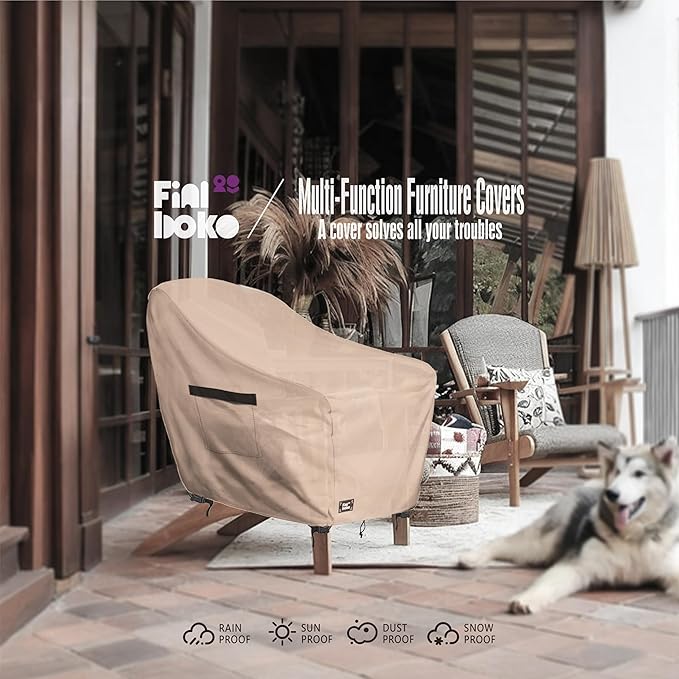 Outdoor Chair Covers 2 Pack, (30" W x 34" D x 38" H) 100% Waterproof Heavy Duty Patio Furniture Cover,Outdoor Furniture Covers Waterproof for Patio Chair Cover,Light Brown