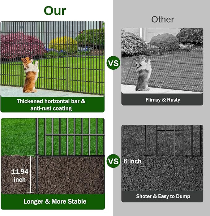 No Dig Decorative Garden Fence 10 Panels, 48 in (H) x 22.6 ft (L), Dog Fence Outdoor for Yard, Rustproof Metal Animal Barrier Ground Stakes Fencing for Garden, Patio, Flower Bed