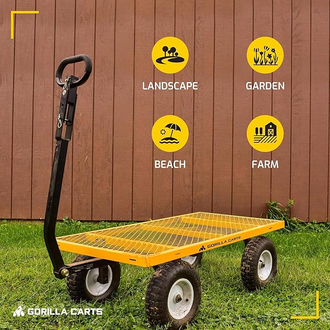 Gorilla Carts Heavy Duty, All Terrain Garden Wheelbarrow, 1200 Lb, Yellow - Gardening Equipment for Yard, Lawn, and Outdoor Use