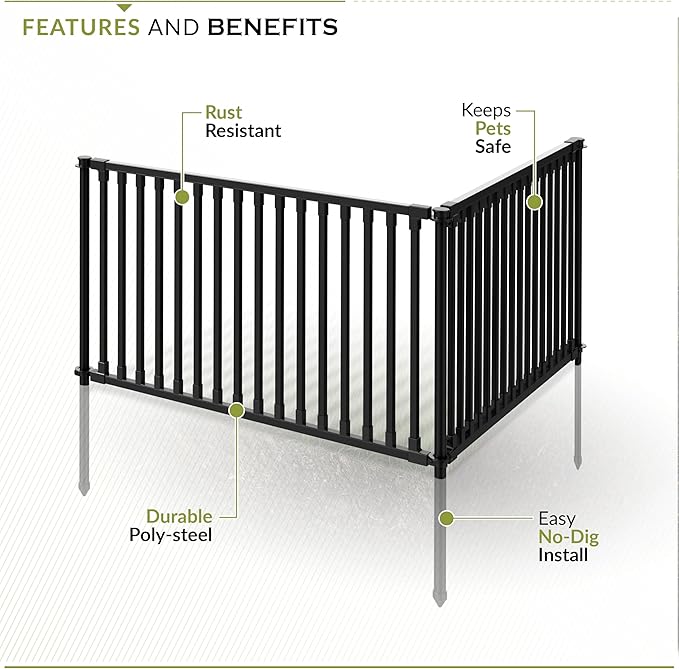 2ft H x 3ft W (2 Panels) No Dig Zippity Zurich Fence Kit, Poly-Steel Black Garden Fence for Small Dogs, 2ft High Yard and Garden Barrier Solution, Temporary Dog Panels for Outdoor Use, ZP19086