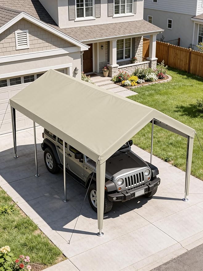 10 x 20 Ft Carport Replacement Cover, Heavy Duty Outdoor Car Tarp Canopy, Waterproof & UV Protected Tear Oxford Tarp with Ball Bungees (Frame is Not Included)