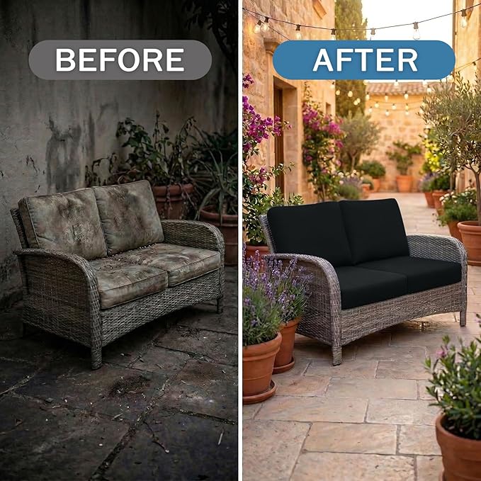 hyha Waterproof Outdoor Cushion Covers for Patio Furniture, Stretch Patio Chair Cushion Slipcovers, Coated UV Resistant Replacement Seat Covers, Solid Color (Black, 4PC)