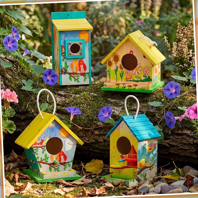 Liliful 8 Pack Birdhouse Crafts for Kids, Wooden Creative DIY Bird House Kits Arts and Crafts Set for Kids and Adults, Spring Birthday Gifts for Toddlers Ages (Playful Style)
