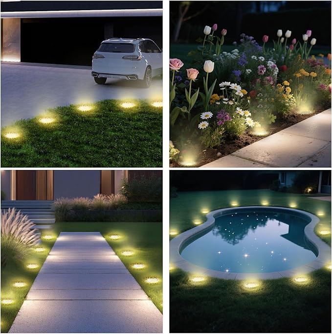 OULONGER Solar Lights Outdoor 16 Pack, Solar Garden Outdoor Waterproof Pathway Lights Bright In-Ground Lighting Decor for Lawn, Patio, Yard, Driveway, Step and Walkway Warm Lights