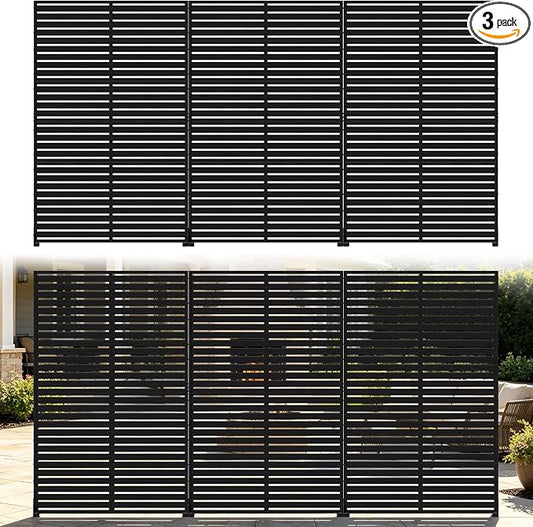 Outdoor Privacy Screen Panel 72" Freestanding Privacy Fence with Stand, HDPE Decorative Privacy Screens with Louvered 6 Panels, Weather-Resistant Panel Fence for Patio, Balcony,Pool, Black