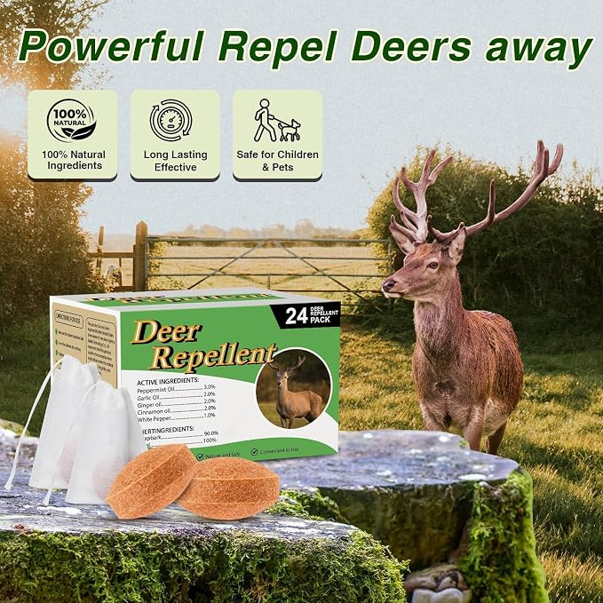 24 Pack Deer Repellent Rabbit Repellent Outdoor Deer Deterrent for Plants Flower Vegetable Tree Deer Rabbit Deterrent for Yard Garden Tree