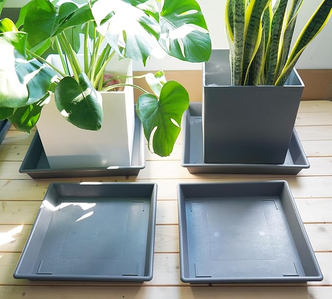 NIMYAU Square Plant Saucer 14 Inch 2 Pack，Plant Stand Plant Trays for Pots Heavy Duty Gray Plastic Plant Saucers for Indoors Outdoors, Flower Pot No Holes Plant Lover Gardening Gifts