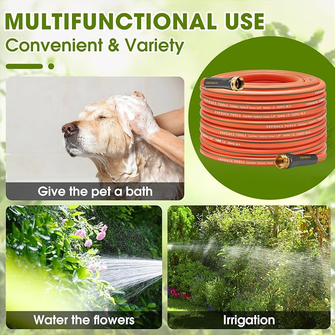 Heavy Duty Garden Hose – 5/8 Inch Flexible Lightweight Hybrid Hose with 600 PSI Burst Pressure, Swivel Handle,All-Weahter Water Hose, Durable Copper Male/Female Fittings (Orange, 75FT)
