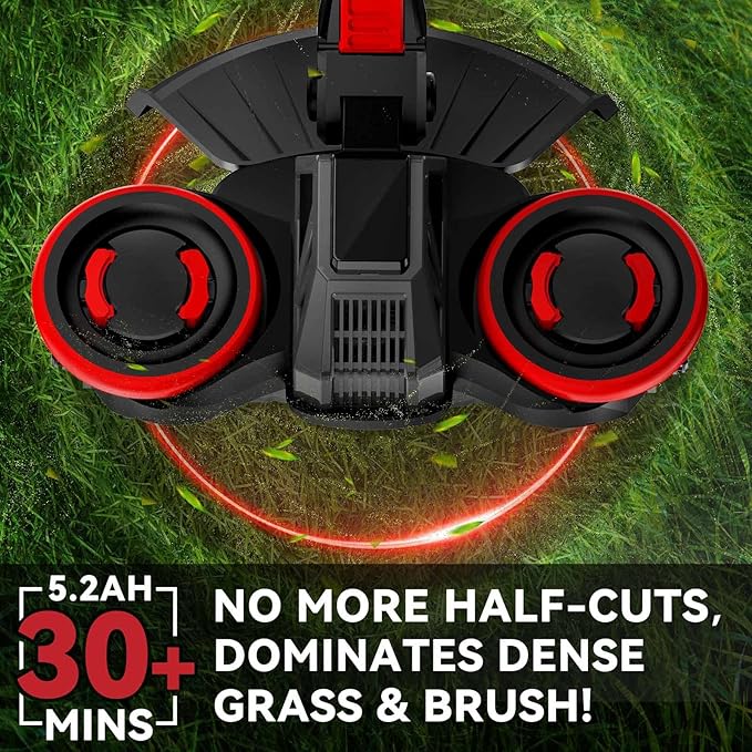 20V Cordless Weed Wacker with Brushless Motor, Electric Weed Wacker Battery Powered, 3-in-1 Brush Cutter & Edger & Lawn Mower with 5.2Ah Battery and Charger, 30+Mins, K&GO Force (One Battery)