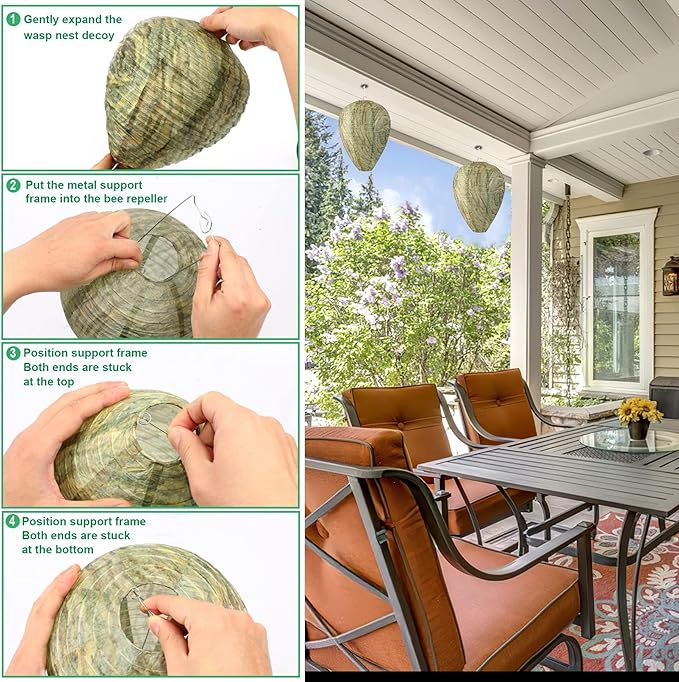 DECYOOL 4 Pack Paper Wasp Nest Decoy Hanging Wasp Nest Stay Away from Wasps Hornets Yellow Jackets