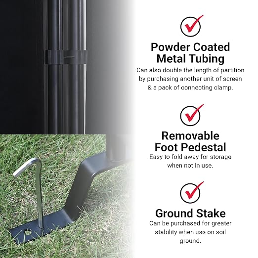 Proman Products - Galaxy Section Divider, Water Repellent Fabric Room Divider with Black Powder Coated Metal Frame for Indoors or Outdoors (Black)