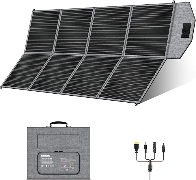 400W Portable Solar Panel, Camping Essentials Foldable Solar Panels Charger with Adjustable Kickstand IP65 Waterproof for Power Station Outdoor RV Camer Off Grid Hiking Emergency Power Backup