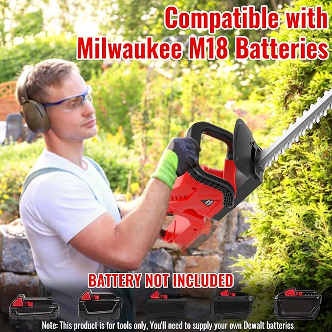 22-INCH Cordless Hedge Trimmer with Rotatable Handle Compatible with Milwaukee M18 Battery, Brushless Motor Trimmers Battery Powered, Electric Hedge Trimmer Cordless Bush Trimmers for Garden-ONLY TOOL