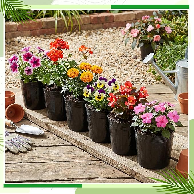 60 Pcs Nursery Bags 0.2 & 0.6 & 2 & 3 Gallon Thicken Soft Plastic Seedling Pots Seed Plant Bags with Drainage Holes for Large Flowers Trees Vegetables Indoor Outdoor Women Gardening Gifts