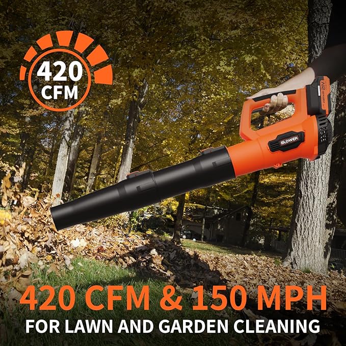 LEAPUL Leaf Blower Cordless, 21V Electric Leaf Blower with 2×2.0Ah Batteries & 1 Fast Charger, Lightweight Battery Powered Blower for Lawn Care, Patio Cleaning