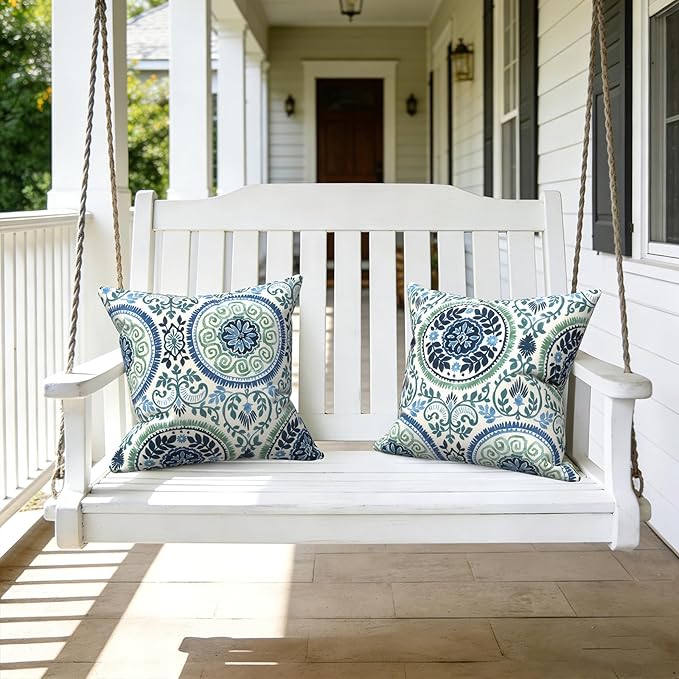 LVTXIII 2 Pack Outdoor Throw Pillow Covers for Patio Furniture, 16x16 Inch Square Pillow Case, Water-Repellent Cushion Covers for Garden, Porch, Sofa, Coastal Medallion