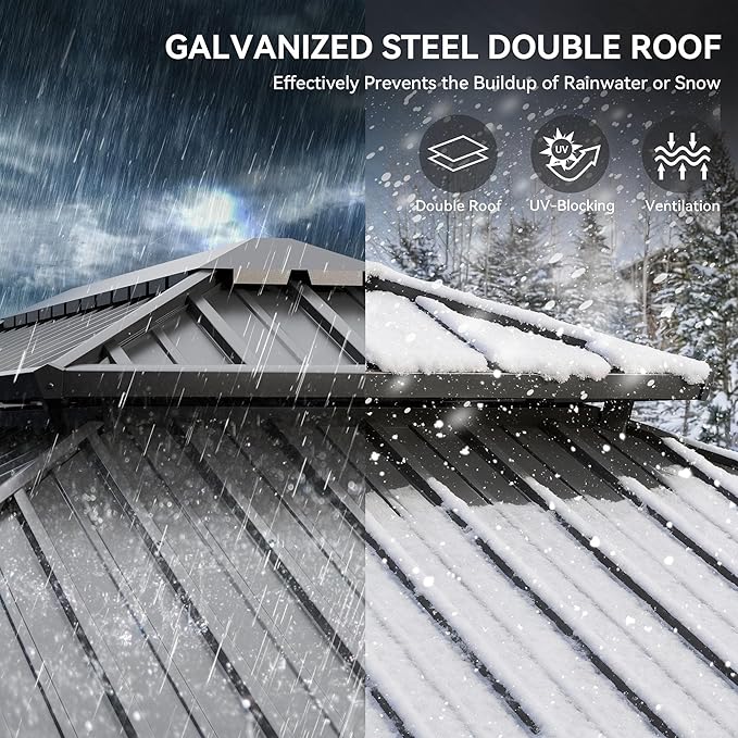 YITAHOME 12x20ft Gazebo Hardtop Canopy Heavy Duty Double Roof Outdoor w/Nettings and Curtains, Upgraded Aluminum Column Galvanized Steel Vertical Stripes Roof for Patio, Backyard, Deck, Lawns, Brown