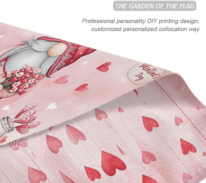 Valentine’s Day Pink Love House Flag 28x40 Inch Double Sided Outside Happy Valentines Gnomes Flowers Red Heart Yard Outdoor Flag Banner for Garden Lawn Patio Holiday Decorations