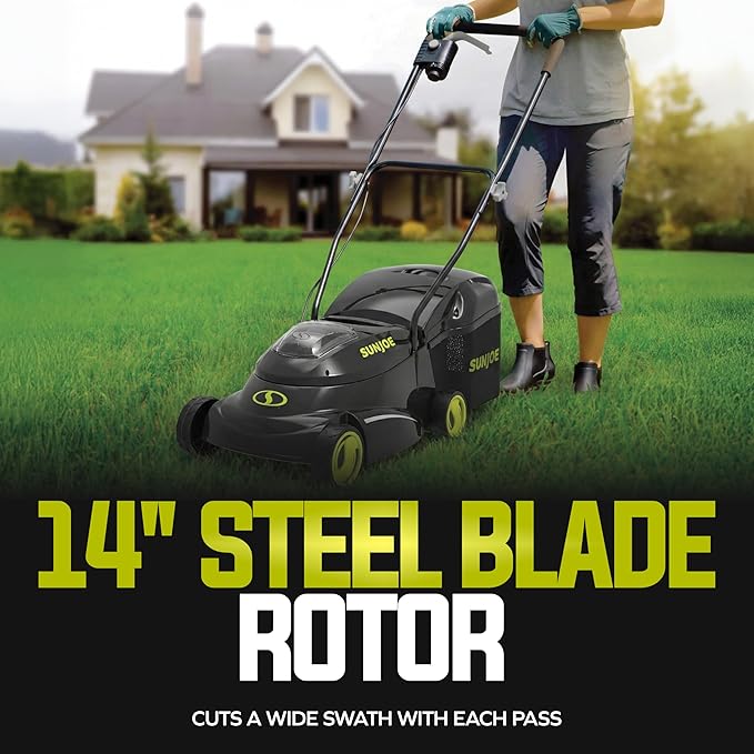 Sun Joe MJ24C-14-XR 24V IONMAX Walk-Behind Lawn Mower with 600W Motor, 14-Inch Mowing Width, Includes Collection Bag, Battery, and Charger