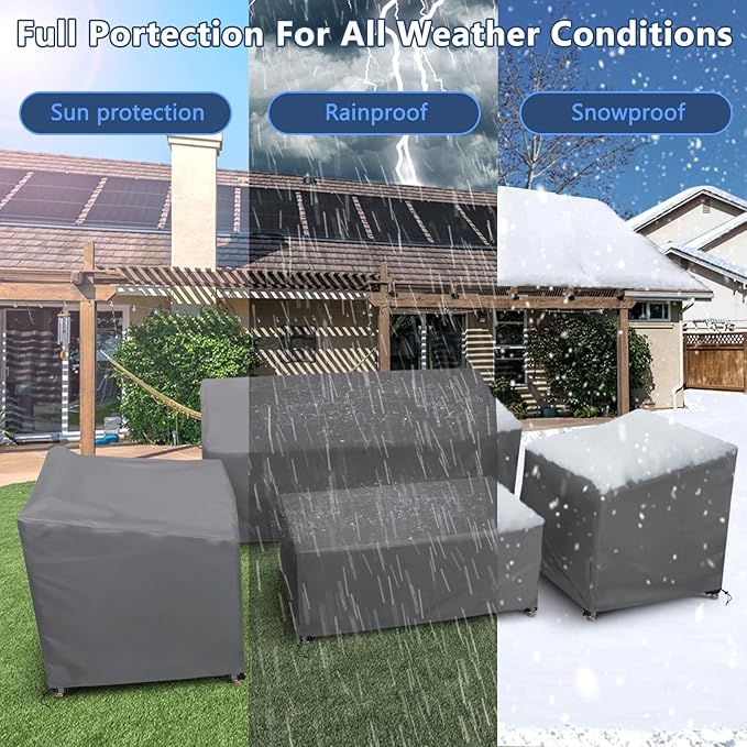 STARTWO Patio Furniture Covers, 4 Piece Heavy Duty Waterproof Outdoor Furniture Cover with Windproof Buckle Strap, for Lawn Rattan Wicker Couch Chair Set, Grey